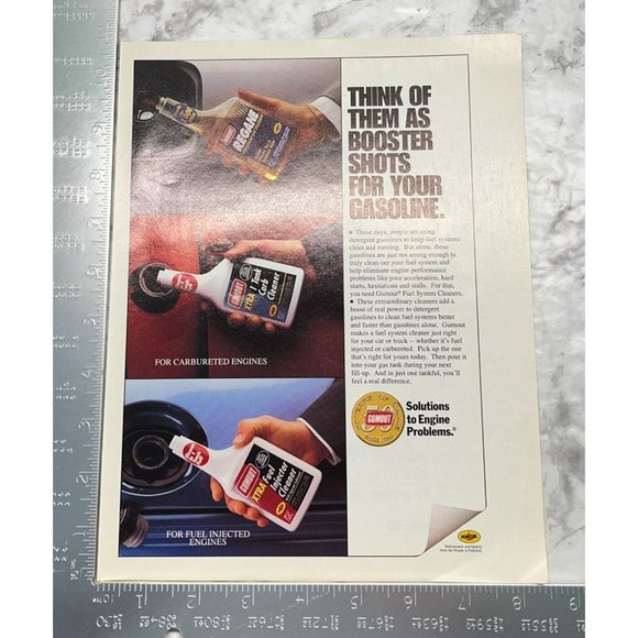 Pennzoil Gumout Engine Additives Print Ad Vintage 1994 Gasoline Booster Shots - Picture 2 of 6
